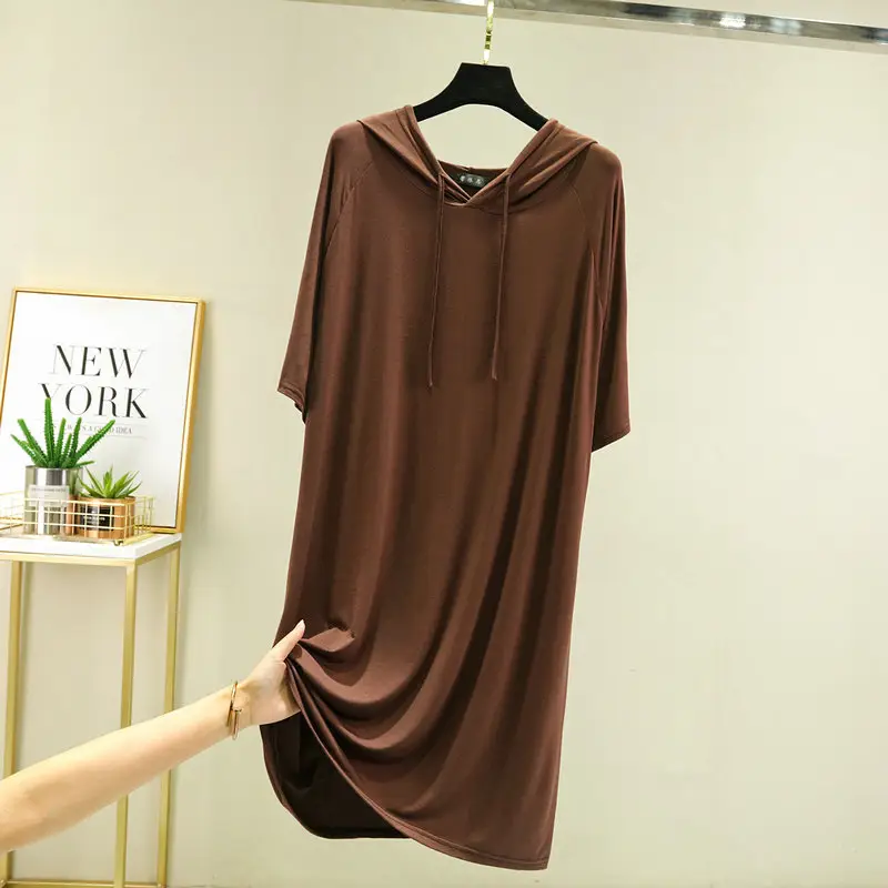 Women's Black Long Sleeve Hooded T-Shirt Dress Large - Image 10