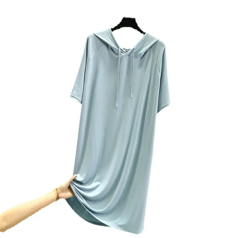 Women's Black Long Sleeve Hooded T-Shirt Dress Large - Image 11
