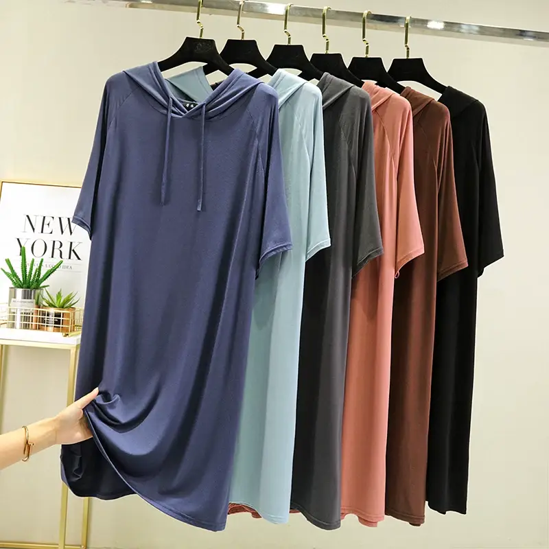 Women's Black Long Sleeve Hooded T-Shirt Dress Large — feature 12