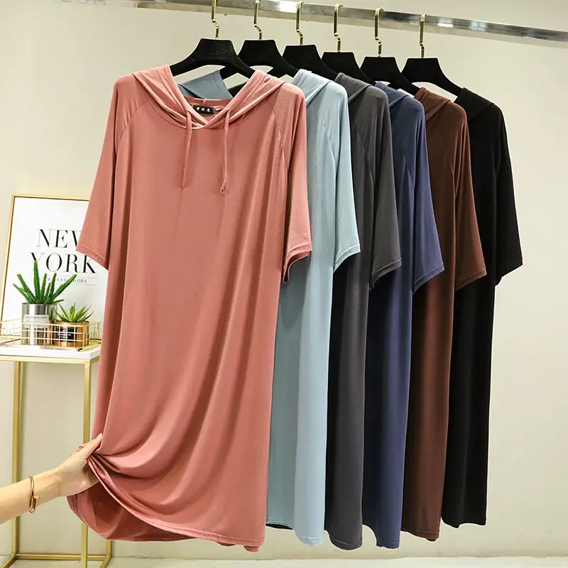Women's Black Long Sleeve Hooded T-Shirt Dress Large — feature 14