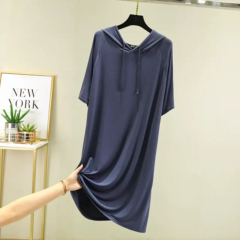 Women's Black Long Sleeve Hooded T-Shirt Dress Large — feature 16