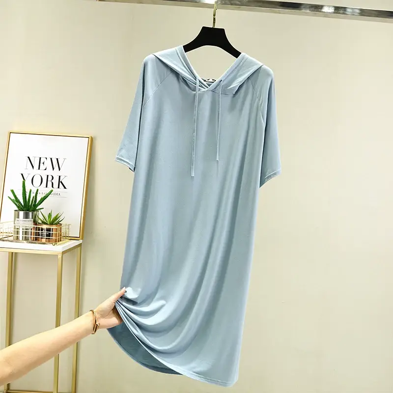 Women's Black Long Sleeve Hooded T-Shirt Dress Large — feature 17