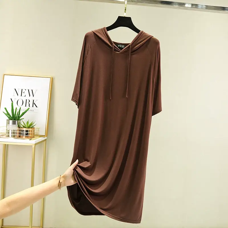 Women's Black Long Sleeve Hooded T-Shirt Dress Large — feature 18