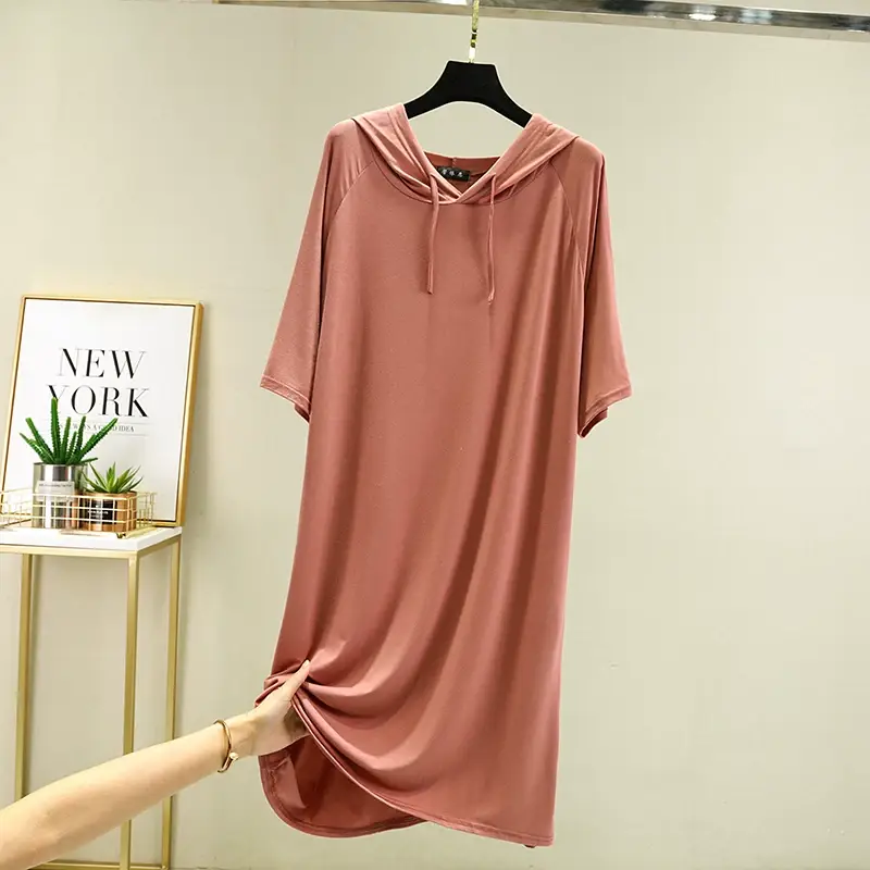 Women's Black Long Sleeve Hooded T-Shirt Dress Large — feature 20