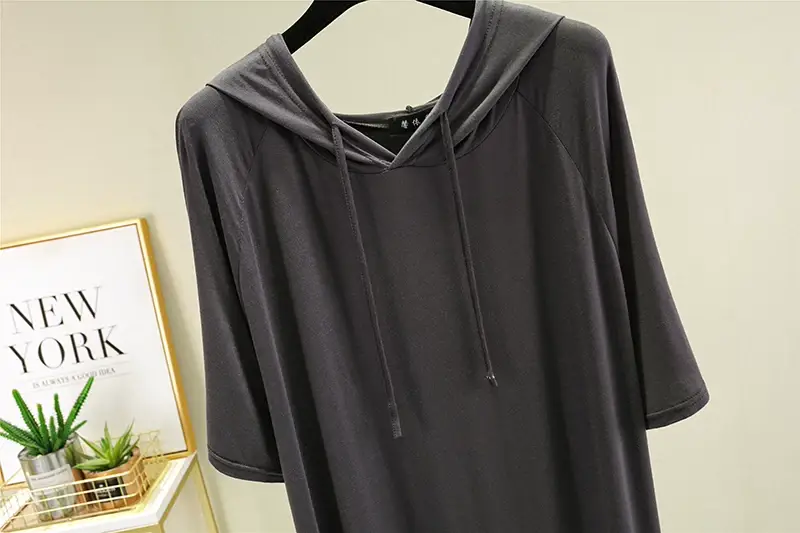 Women's Black Long Sleeve Hooded T-Shirt Dress Large — feature 22