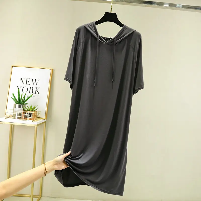 Women's Black Long Sleeve Hooded T-Shirt Dress Large - Image 6