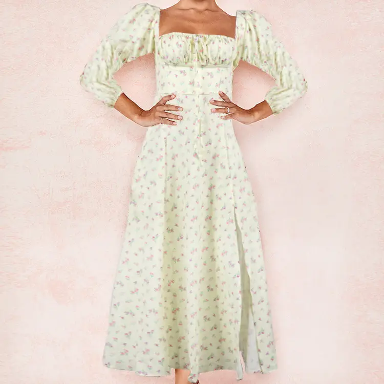 2026 Spring Floral Slit Dress Women Square Neck — feature 23