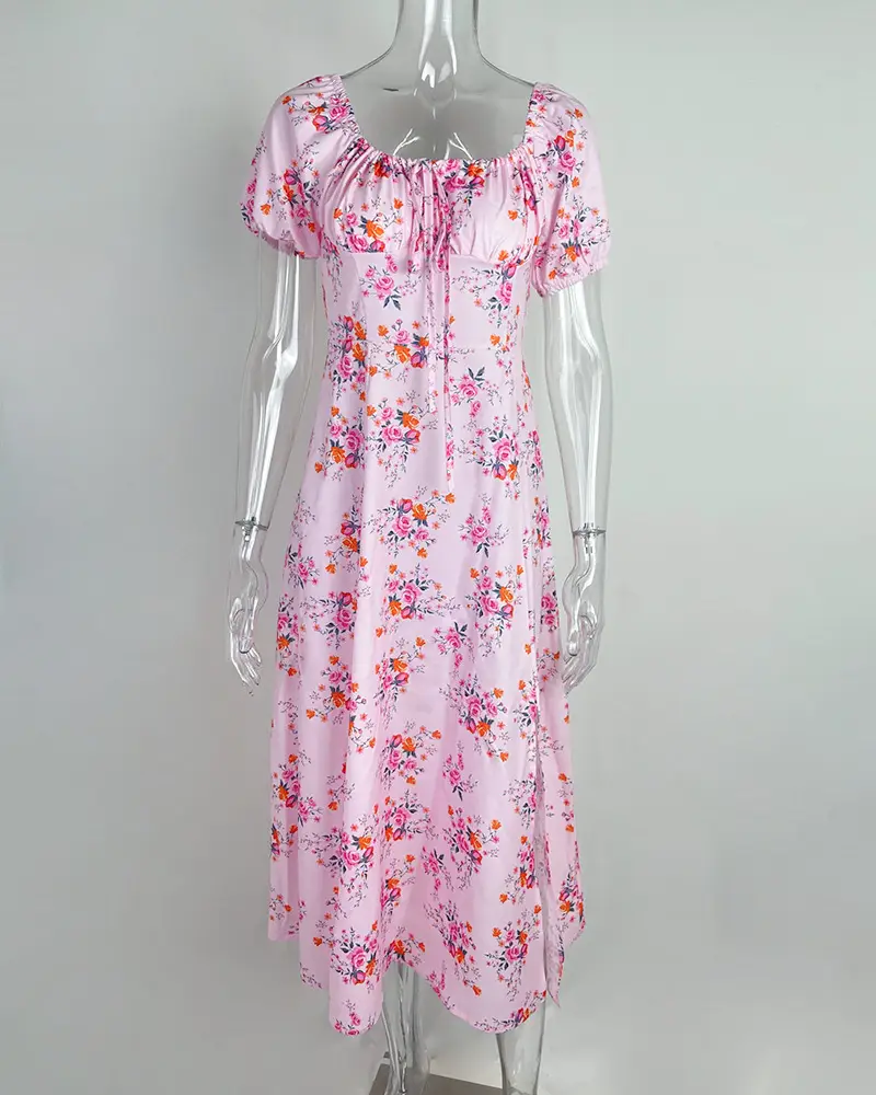 2026 Spring Floral Slit Dress Women Square Neck — feature 26