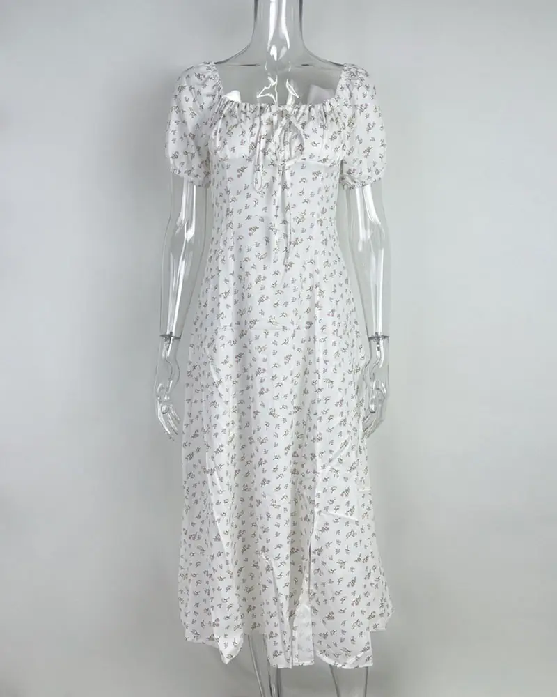 2026 Spring Floral Slit Dress Women Square Neck — feature 27