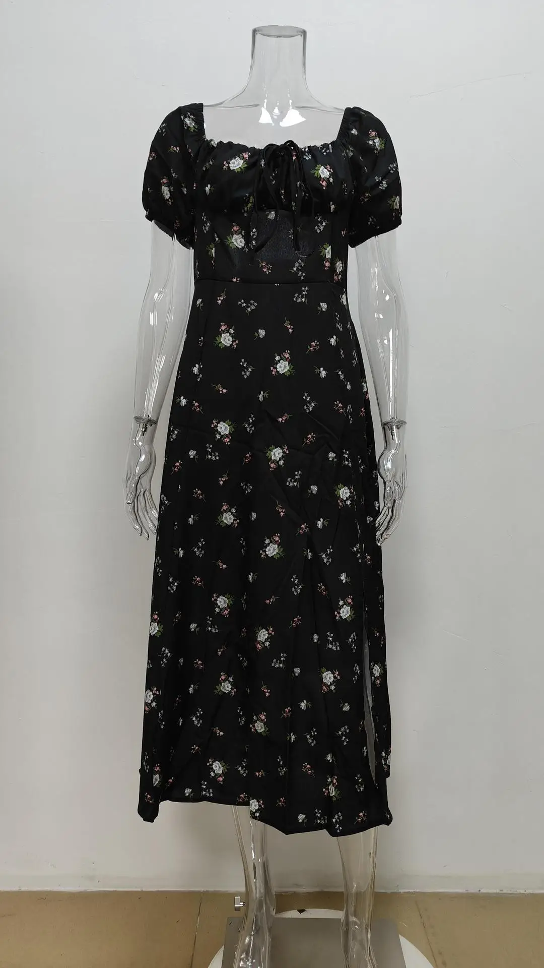 2026 Spring Floral Slit Dress Women Square Neck — feature 29