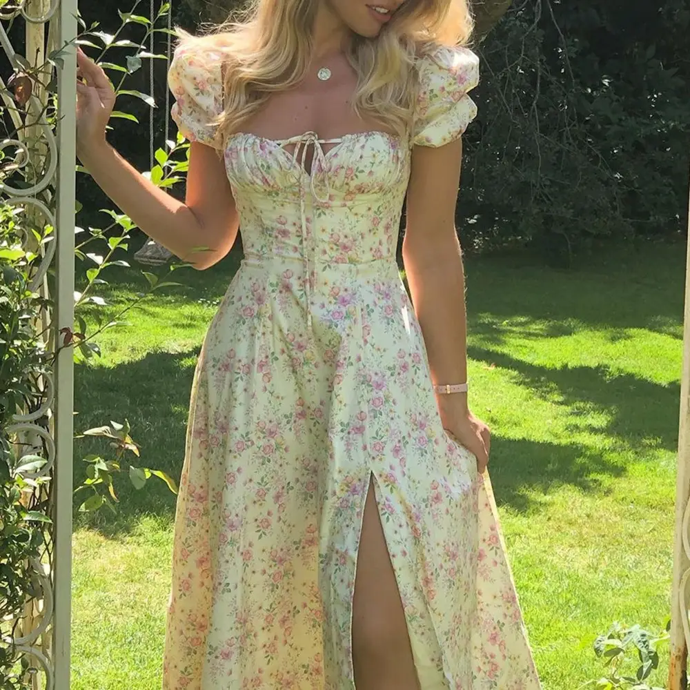 2026 Spring Floral Slit Dress Women Square Neck - Image 13