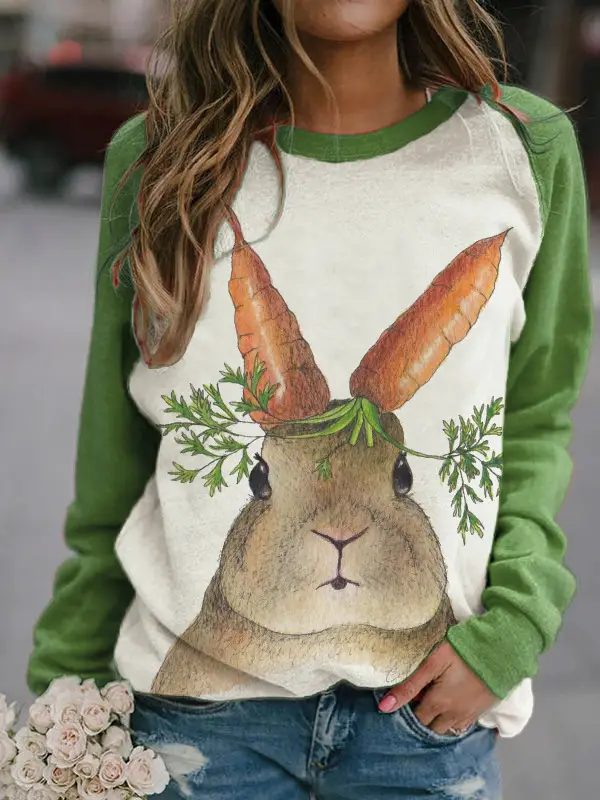 Rabbit Print Long Sleeve Sweatshirt Women Pink — feature 5