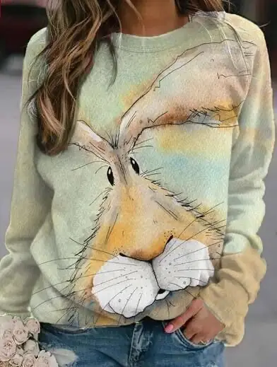 Rabbit Print Long Sleeve Sweatshirt Women Pink - Image 15