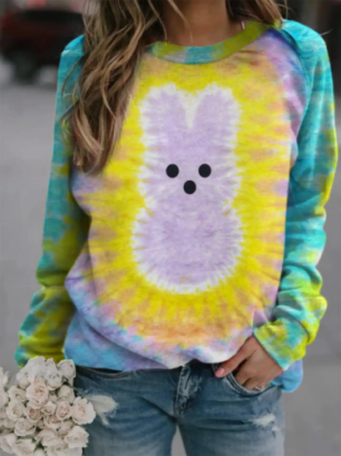 Rabbit Print Long Sleeve Sweatshirt Women Pink - Image 16