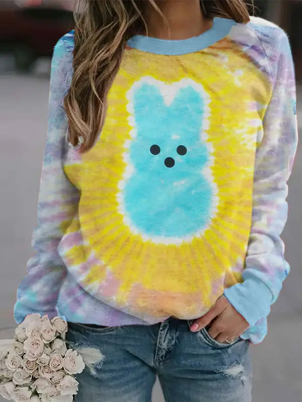 Rabbit Print Long Sleeve Sweatshirt Women Pink - Image 17