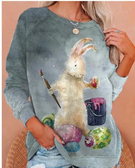Rabbit Print Long Sleeve Sweatshirt Women Pink - Image 18