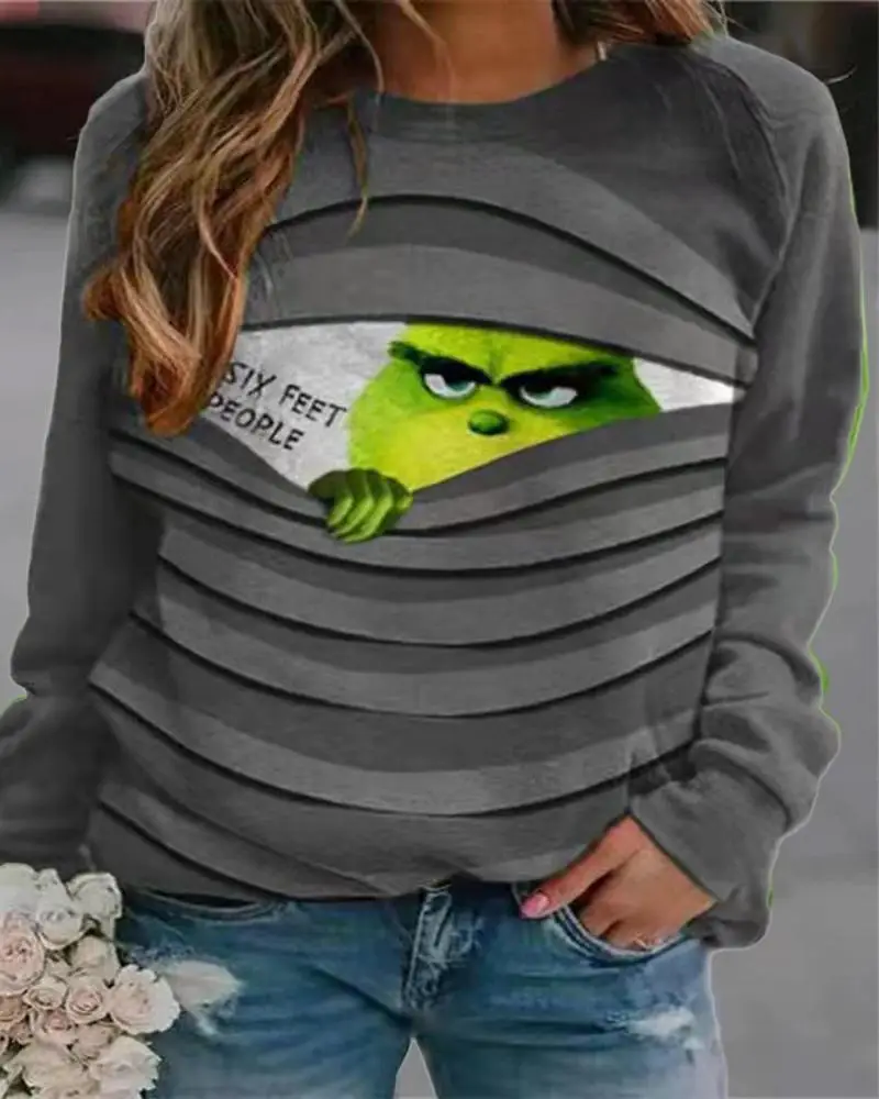 Rabbit Print Long Sleeve Sweatshirt Women Pink - Image 25