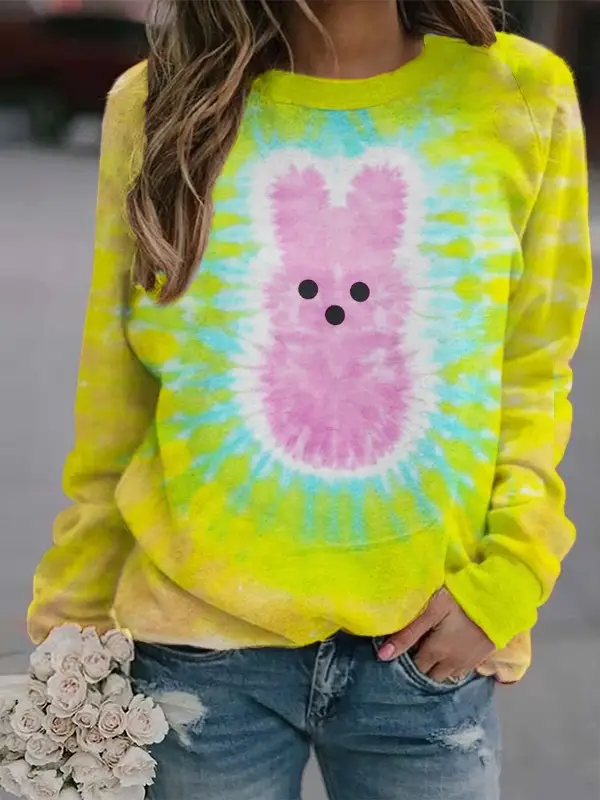 Rabbit Print Long Sleeve Sweatshirt Women Pink - Image 27