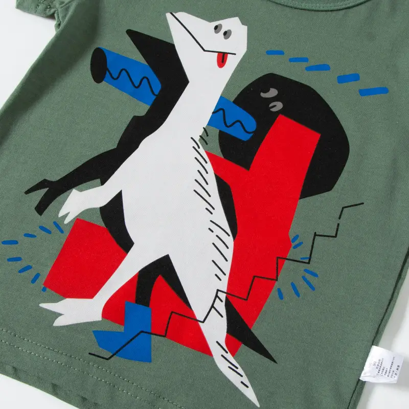 2026 Kids T-Shirt Green Dinosaur Print Short Sleeve Cotton
