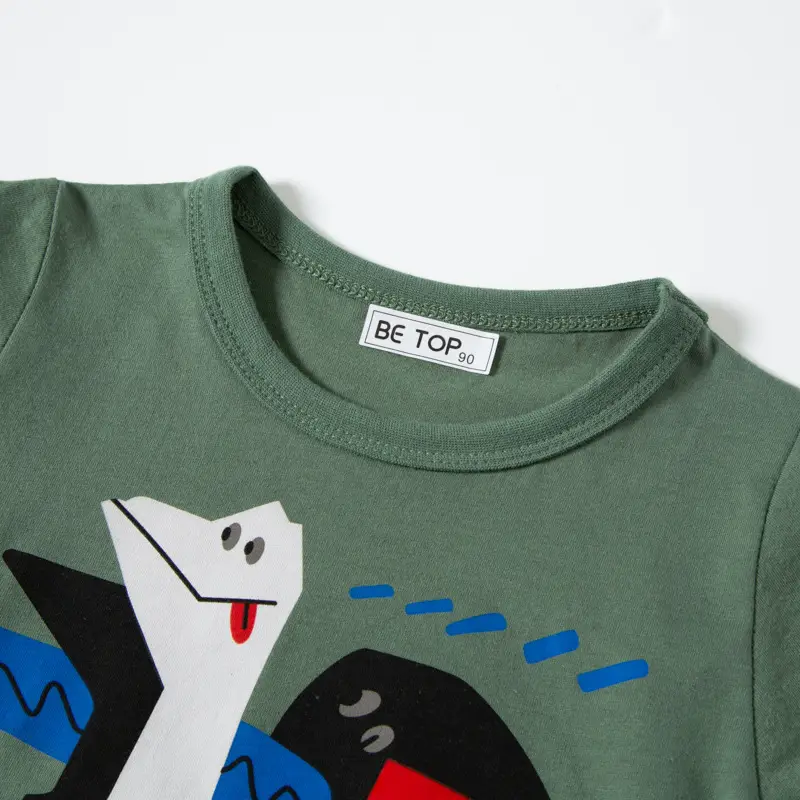 2026 Kids T-Shirt Green Dinosaur Print Short Sleeve Cotton
