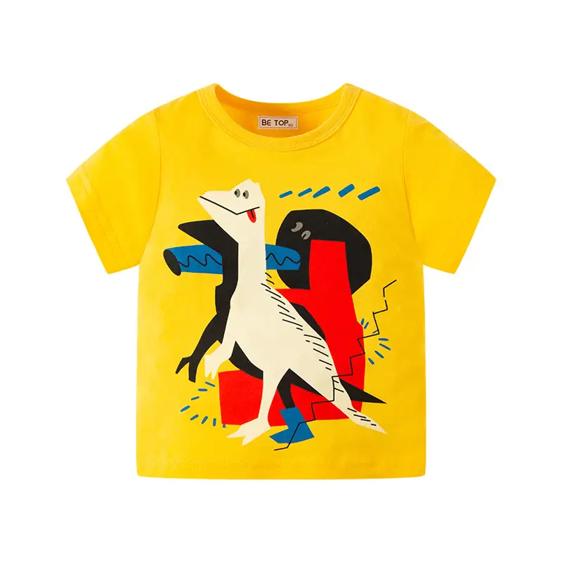 2026 Kids T-Shirt Green Dinosaur Print Short Sleeve Cotton