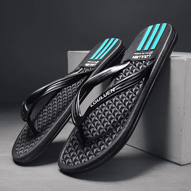 Men Black PVC Flip Flops Summer Beach Slippers