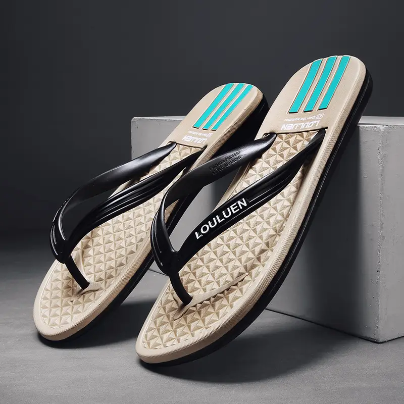 Men Black PVC Flip Flops Summer Beach Slippers