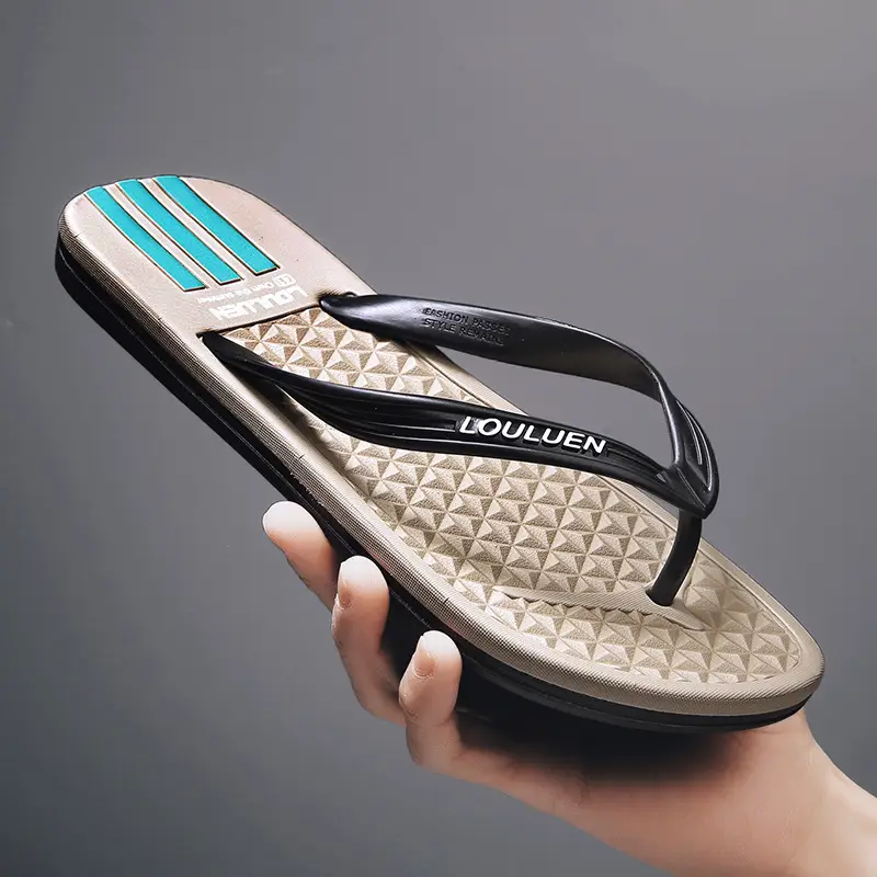 Men Black PVC Flip Flops Summer Beach Slippers