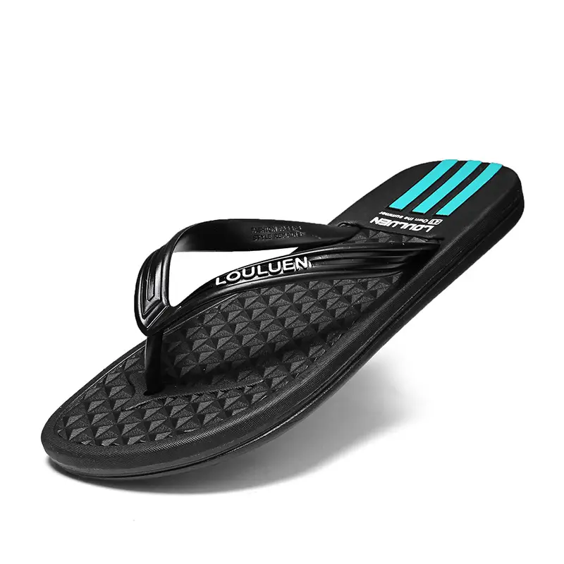 Men Black PVC Flip Flops Summer Beach Slippers