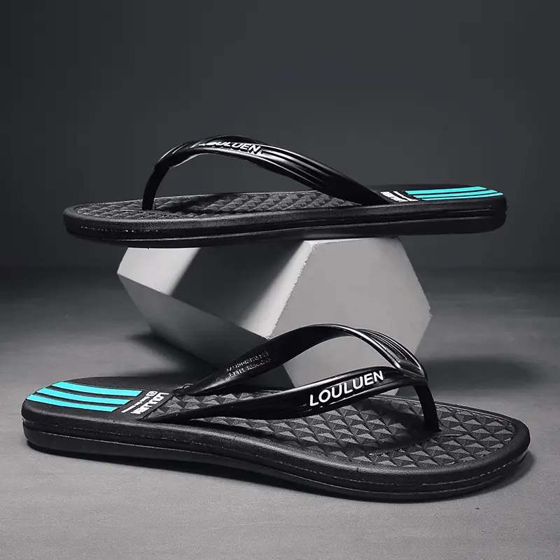 Men Black PVC Flip Flops Summer Beach Slippers