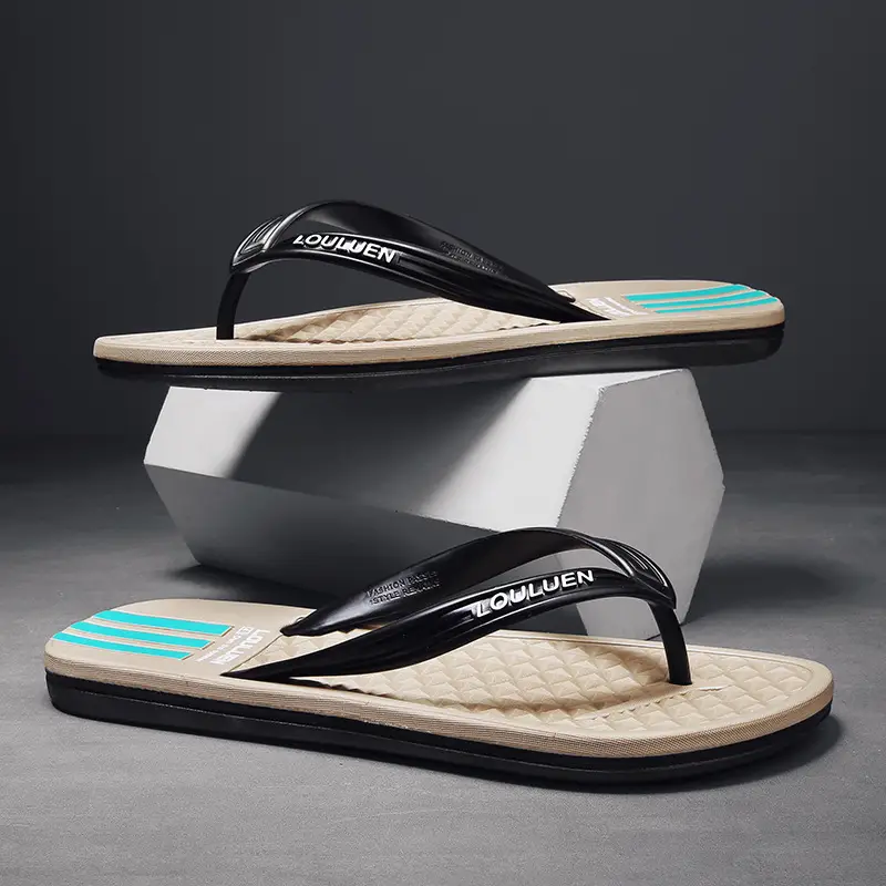 Men Black PVC Flip Flops Summer Beach Slippers
