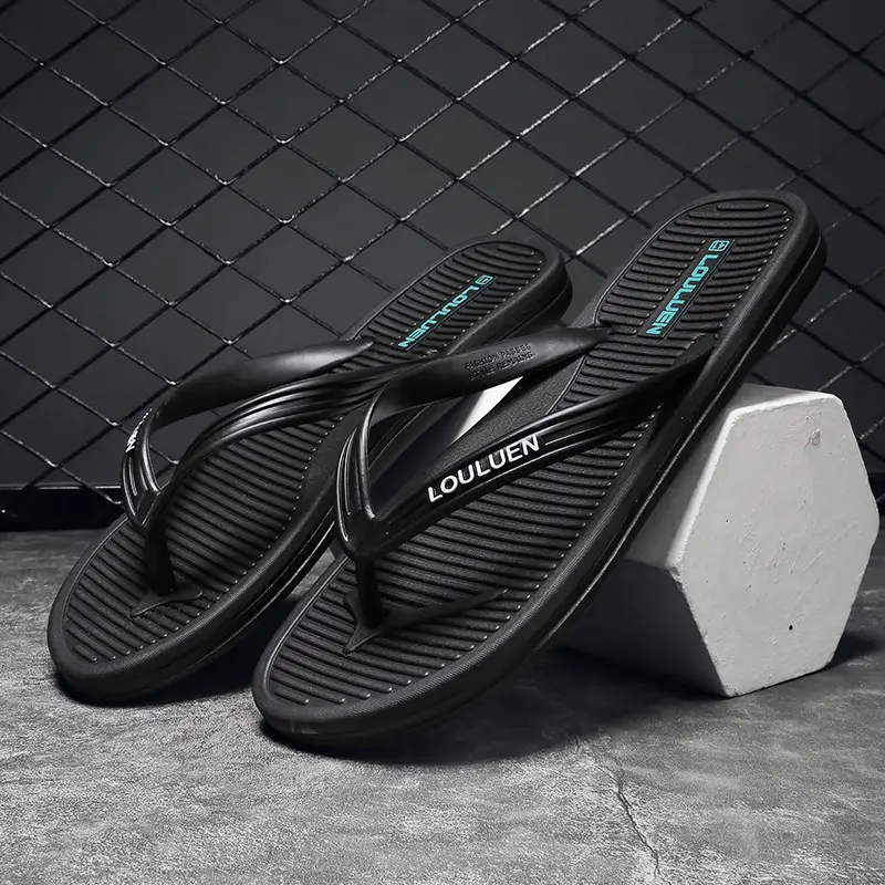Men Black PVC Flip Flops Summer Beach Slippers