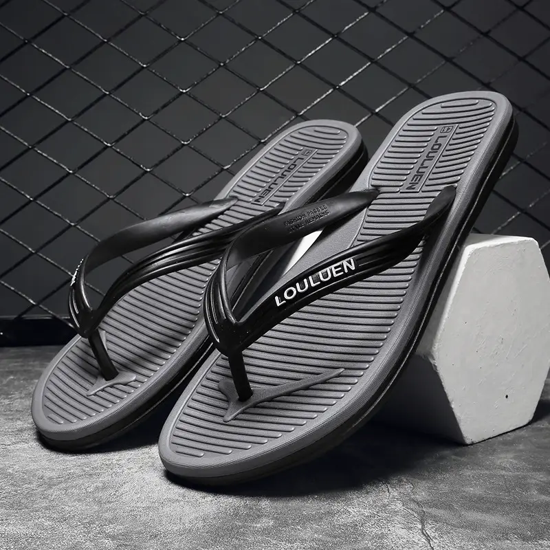 Men Black PVC Flip Flops Summer Beach Slippers