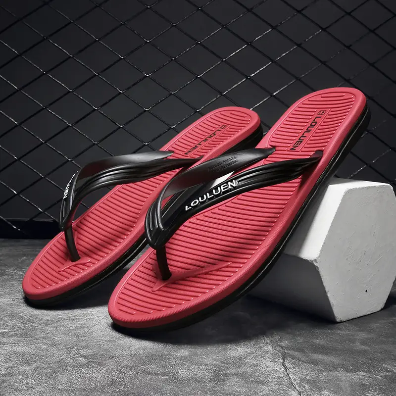 Men Black PVC Flip Flops Summer Beach Slippers