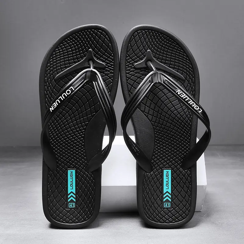 Men Black PVC Flip Flops Summer Beach Slippers