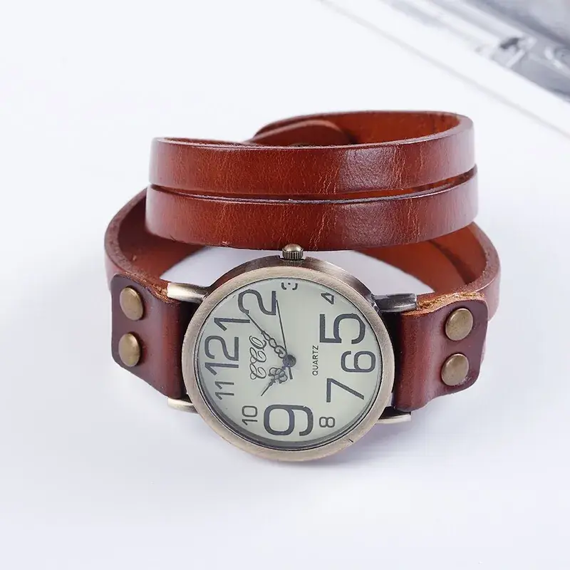 Vintage Brown Leather Watch for Men Women Wholesale - Image 10