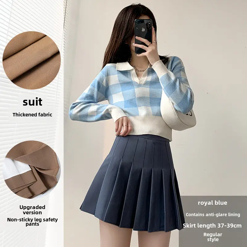 Women Slimming Navy Blue Pleated Skirt 17-30