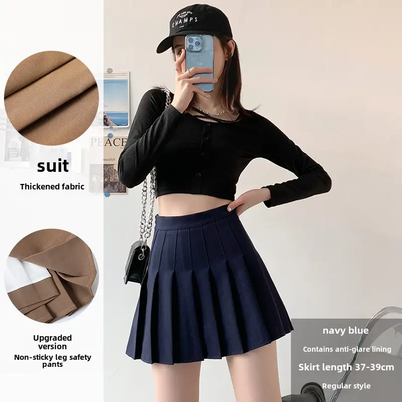 Women Slimming Navy Blue Pleated Skirt 17-30