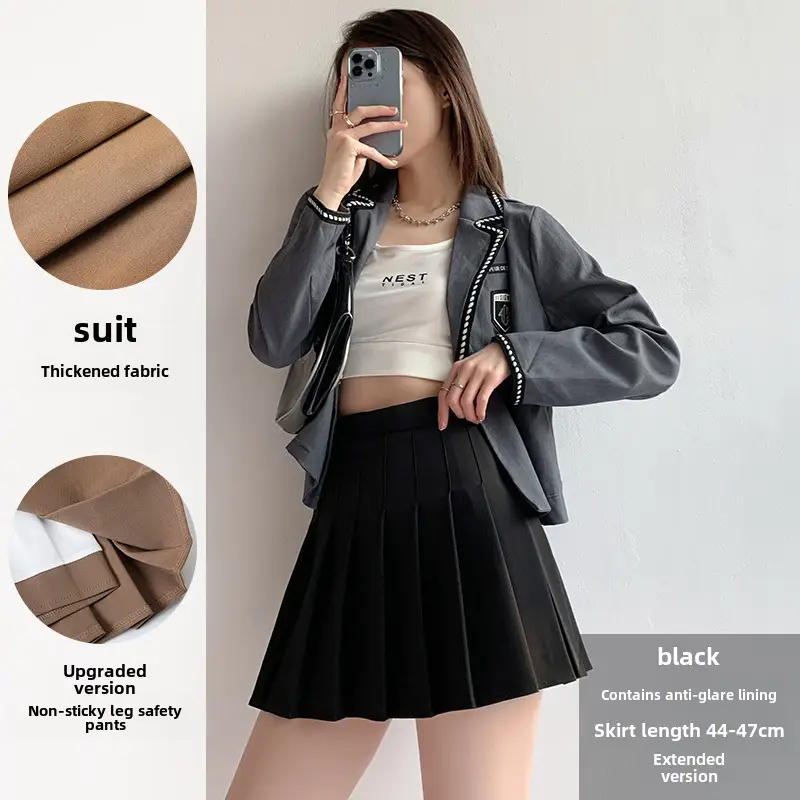 Women Slimming Navy Blue Pleated Skirt 17-30