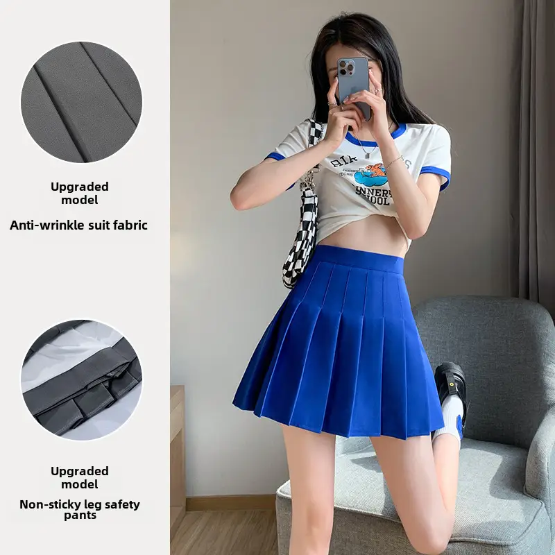 Women Slimming Navy Blue Pleated Skirt 17-30
