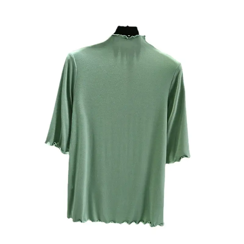 Women's Blue Half High Collar T-Shirt Five Sleeve - Image 16