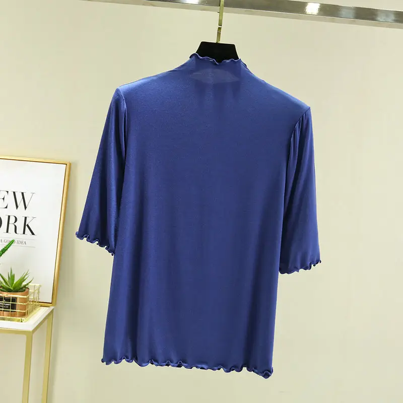 Women's Blue Half High Collar T-Shirt Five Sleeve - Image 10