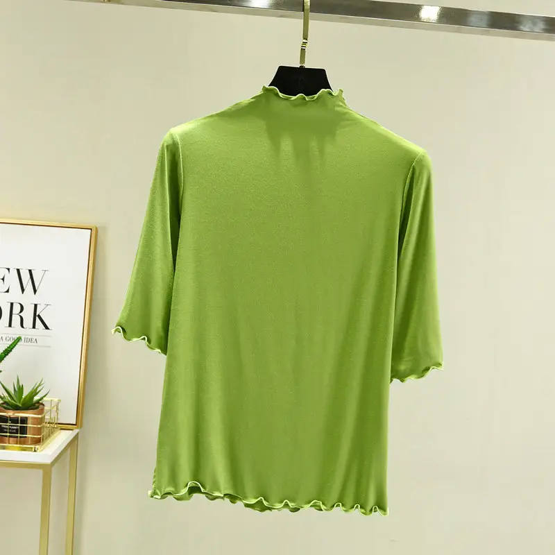 Women's Blue Half High Collar T-Shirt Five Sleeve - Image 7