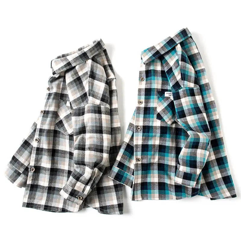 Kids Plaid Long Sleeve Shirt Set 2024 Spring