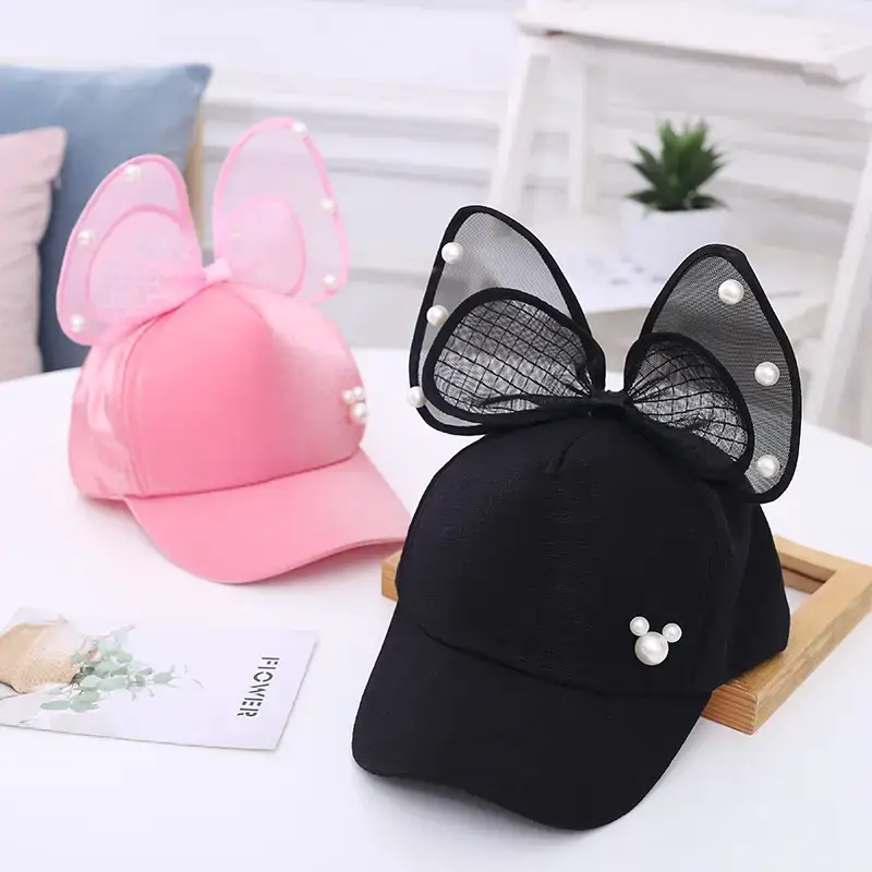 Baby Lady Cap with Bow Pearl Lace Black - Image 18
