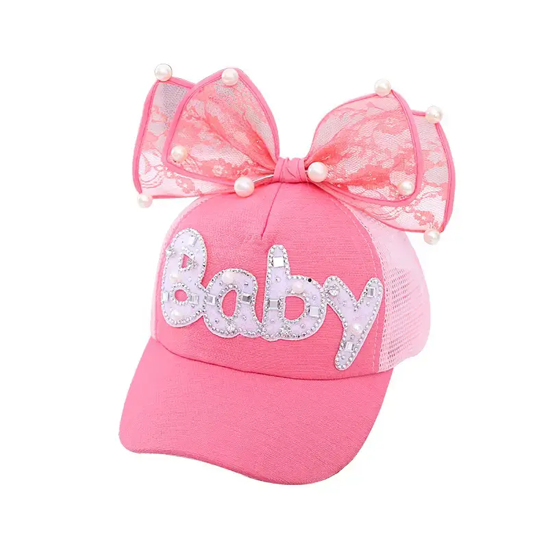 Baby Lady Cap with Bow Pearl Lace Black - Image 20