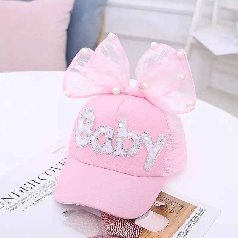 Baby Lady Cap with Bow Pearl Lace Black - Image 10
