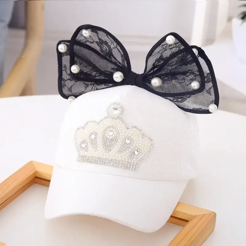 Baby Lady Cap with Bow Pearl Lace Black - Image 11