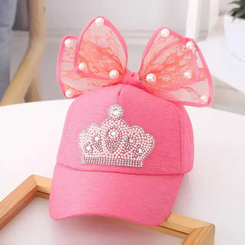 Baby Lady Cap with Bow Pearl Lace Black - Image 12