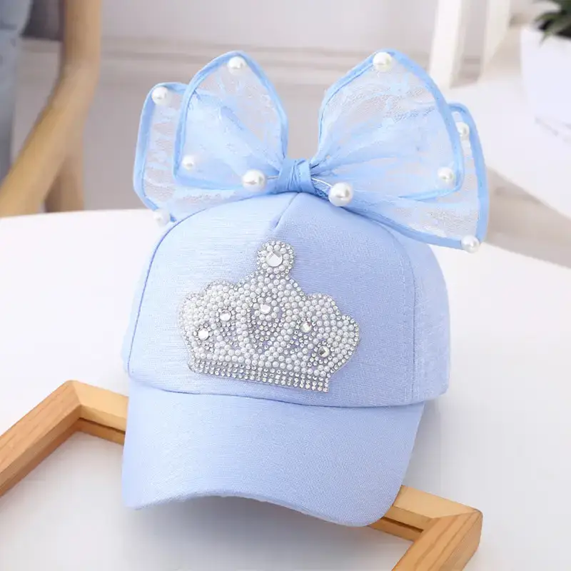 Baby Lady Cap with Bow Pearl Lace Black - Image 14